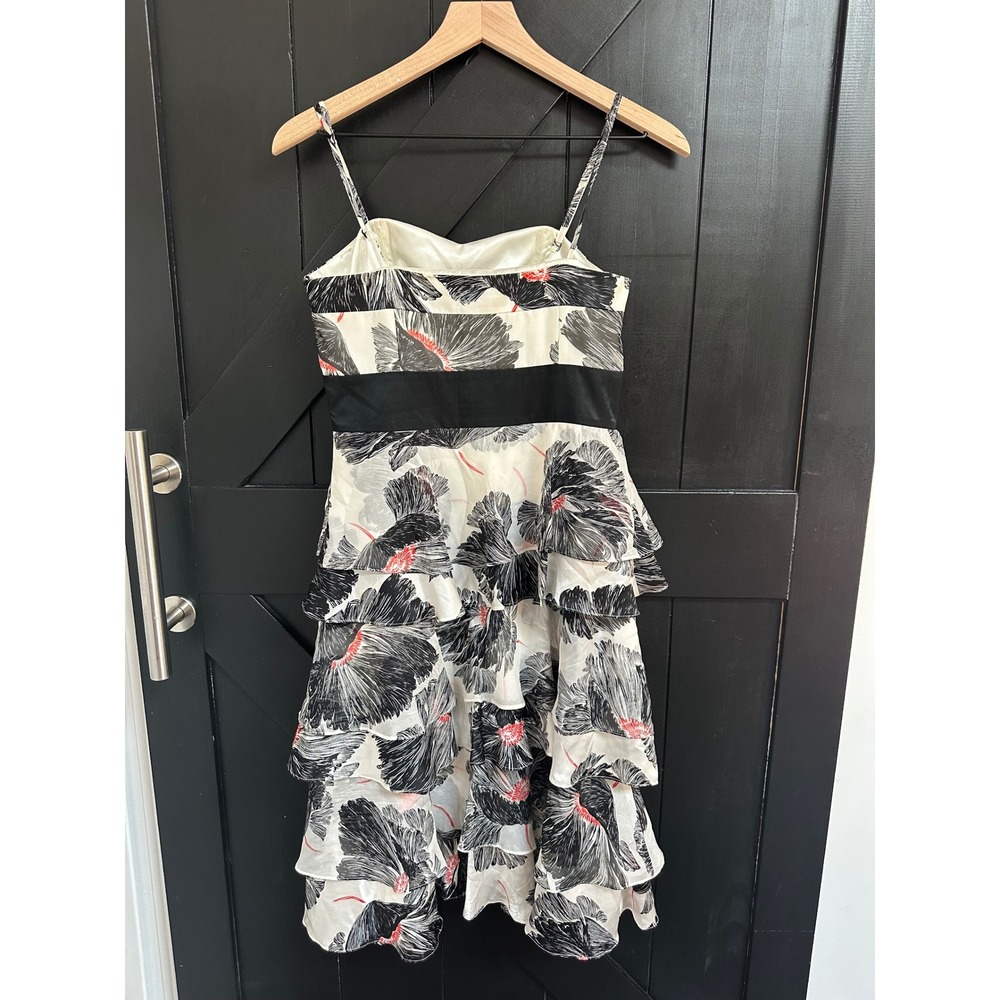 Monsoon Silk Ruffle Tiered Floral Dress Size UK 10 US 6 Black Ivory Red - Picture 2 of 8
